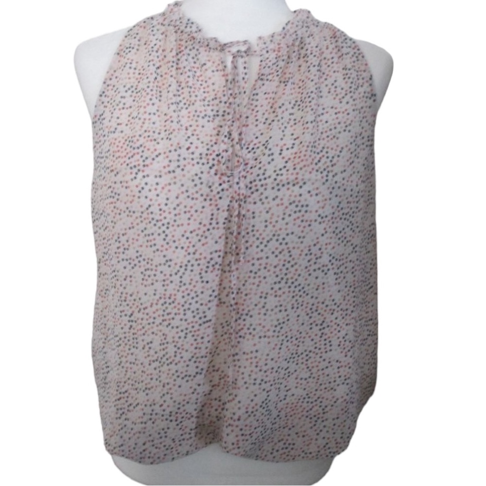 Max Studio Polka Dot Blouson Elastic Waist Tie-Neck Sleeveless Top Size S
